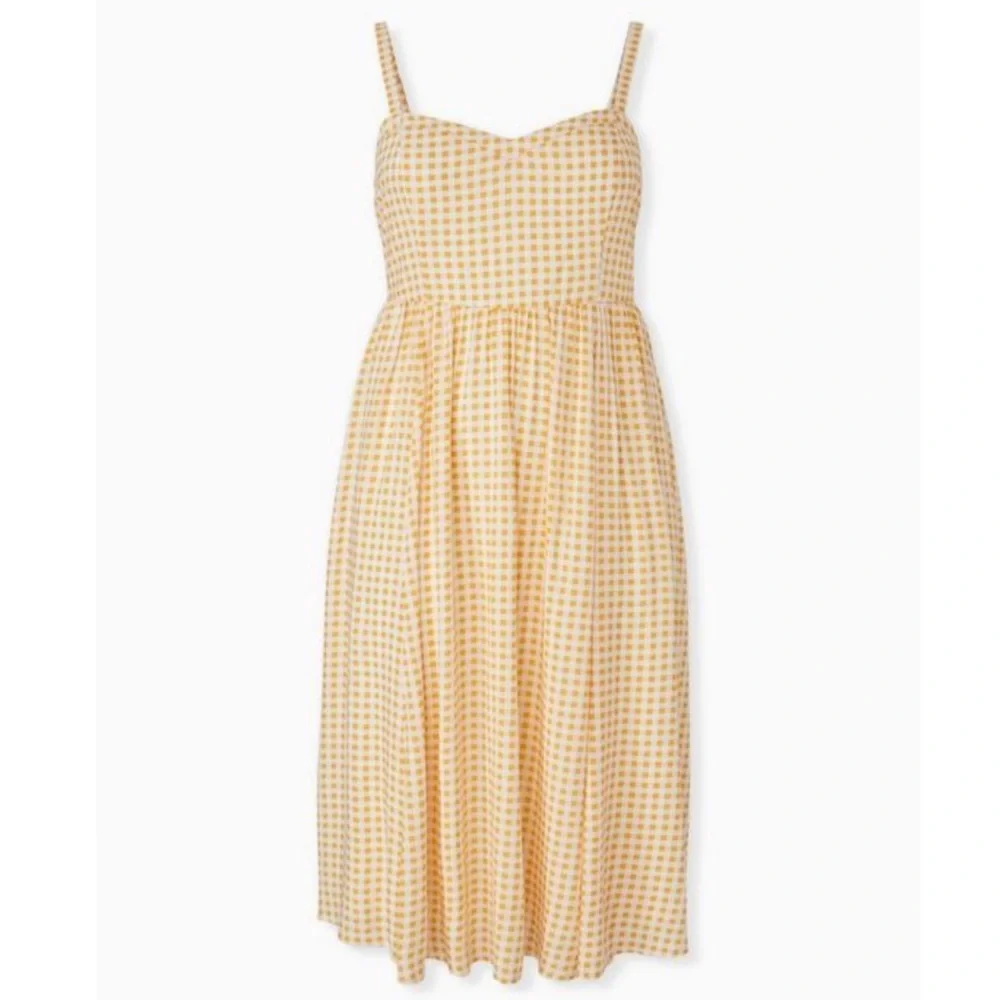 Torrid Midi Challis Skater Yellow Plaid Dress 0/L US 12 - Picture 3 of 16
